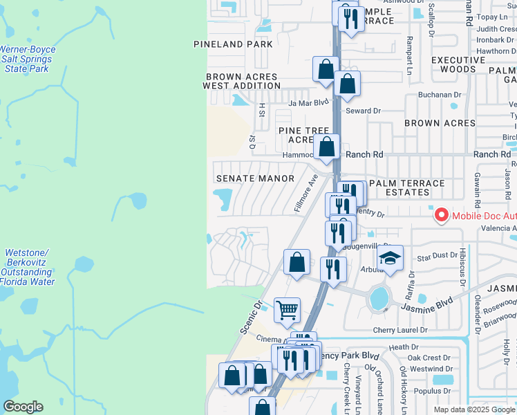 map of restaurants, bars, coffee shops, grocery stores, and more near 10801 Liberty Drive in Port Richey