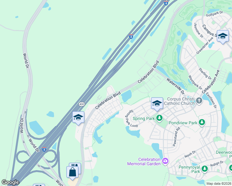 map of restaurants, bars, coffee shops, grocery stores, and more near 1390 Celebration Boulevard in Kissimmee