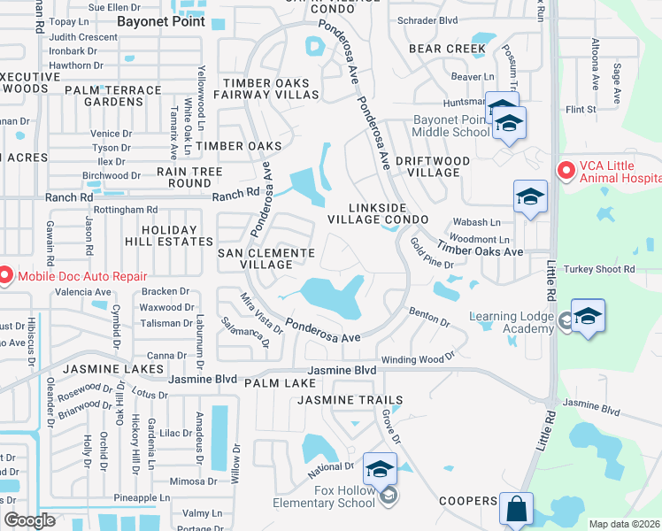 map of restaurants, bars, coffee shops, grocery stores, and more near 8325 Divot Way in Port Richey