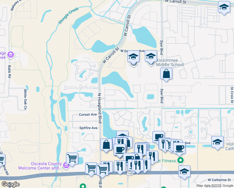 map of restaurants, bars, coffee shops, grocery stores, and more near 4008 San Sebastian Drive in Kissimmee