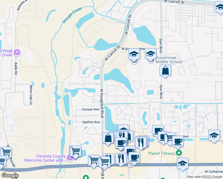 map of restaurants, bars, coffee shops, grocery stores, and more near 4001 San Sebastian Drive in Kissimmee