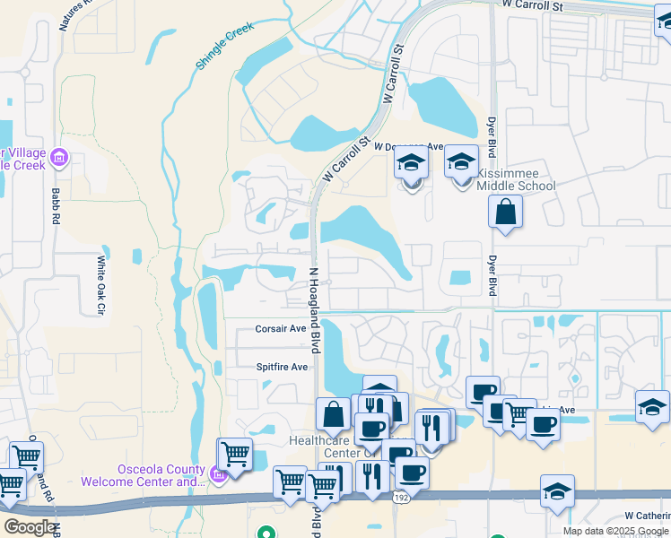 map of restaurants, bars, coffee shops, grocery stores, and more near 4001 San Sebastian Drive in Kissimmee