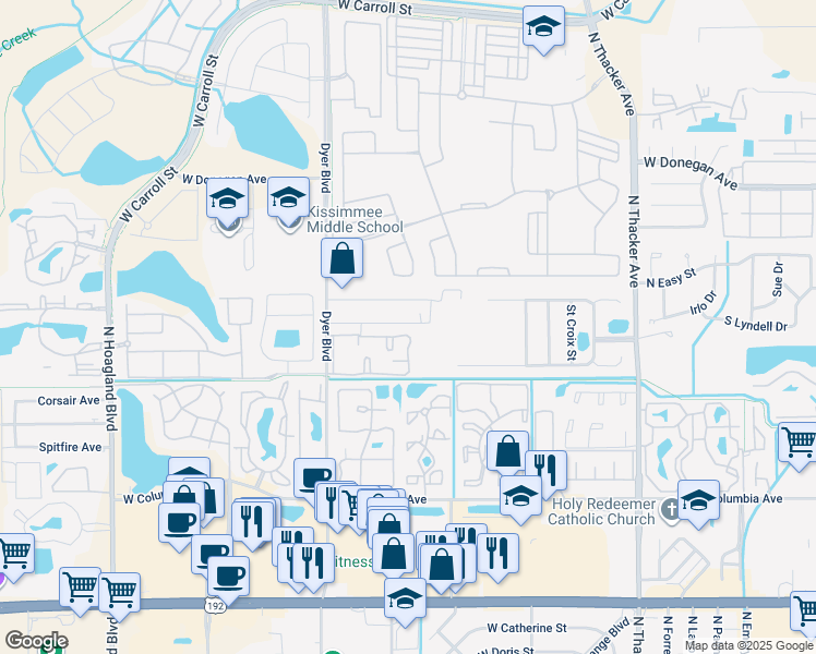 map of restaurants, bars, coffee shops, grocery stores, and more near 2902 West Fox Squirrel Drive in Kissimmee