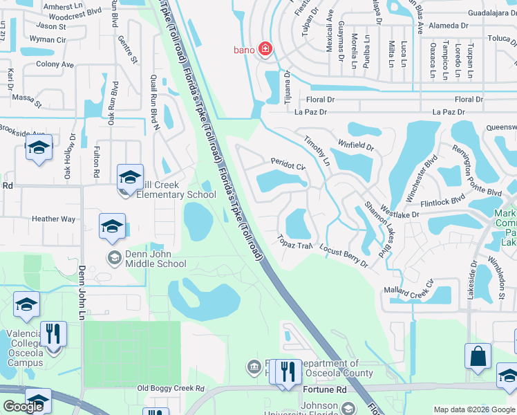 map of restaurants, bars, coffee shops, grocery stores, and more near 1920 Peridot Circle in Kissimmee