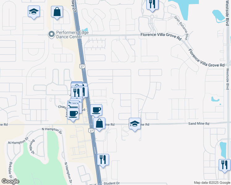 map of restaurants, bars, coffee shops, grocery stores, and more near 49585 U.S. 27 in Davenport