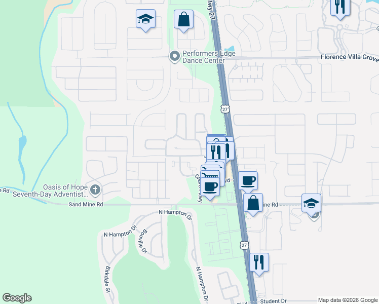 map of restaurants, bars, coffee shops, grocery stores, and more near 153 Glasgow Court in Davenport