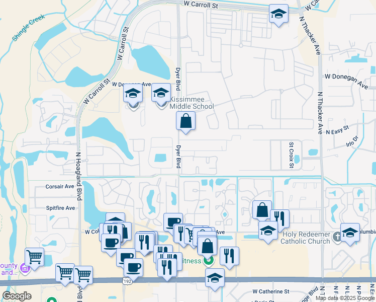 map of restaurants, bars, coffee shops, grocery stores, and more near 3222 West Fox Squirrel Drive in Kissimmee