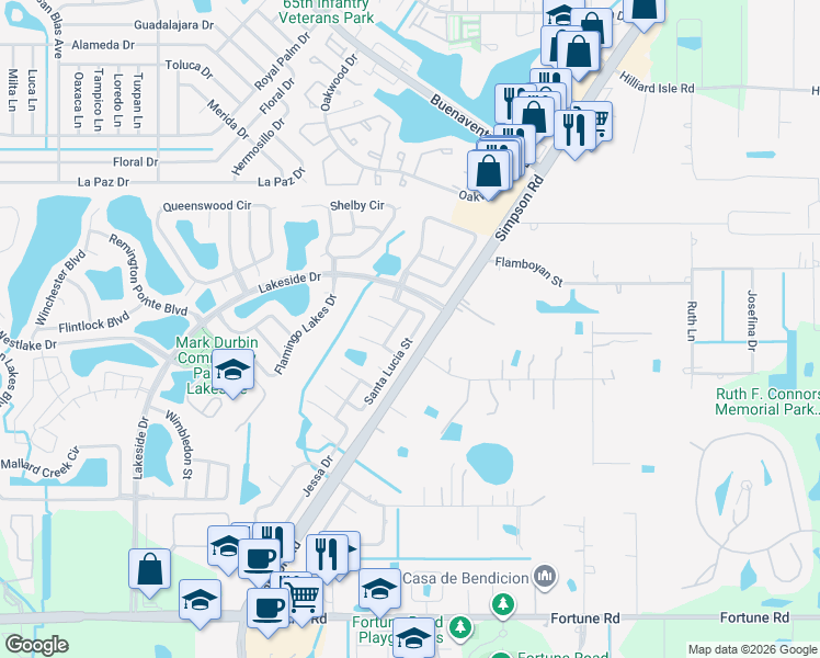 map of restaurants, bars, coffee shops, grocery stores, and more near 2307 Santa Ana Street in Kissimmee
