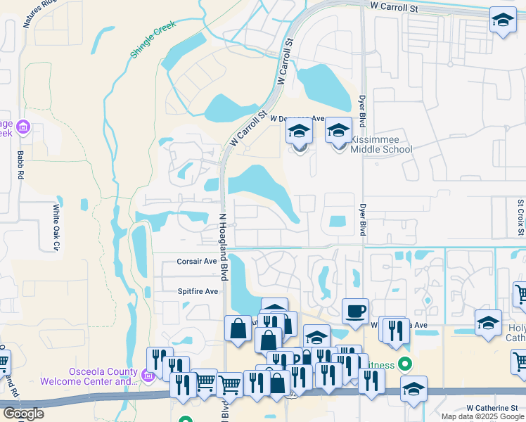 map of restaurants, bars, coffee shops, grocery stores, and more near 4014 Santa Maria Drive in Kissimmee