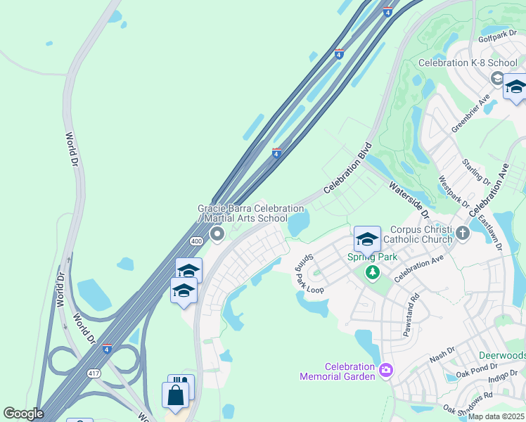 map of restaurants, bars, coffee shops, grocery stores, and more near 1390 Celebration Boulevard in Celebration