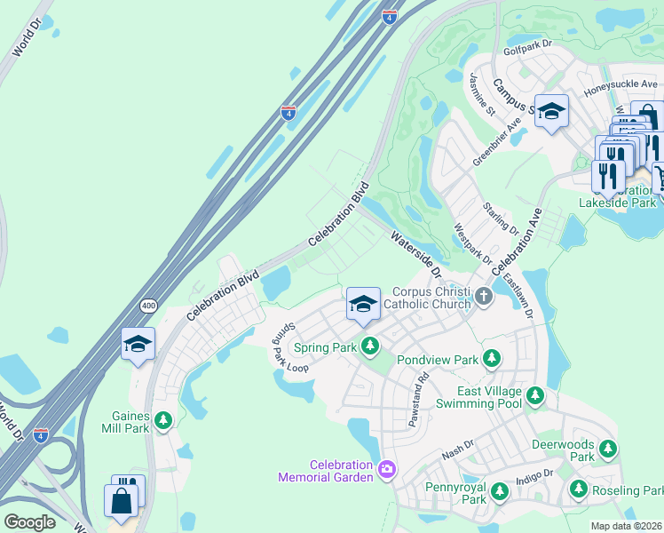 map of restaurants, bars, coffee shops, grocery stores, and more near 754 Centervale Drive in Kissimmee