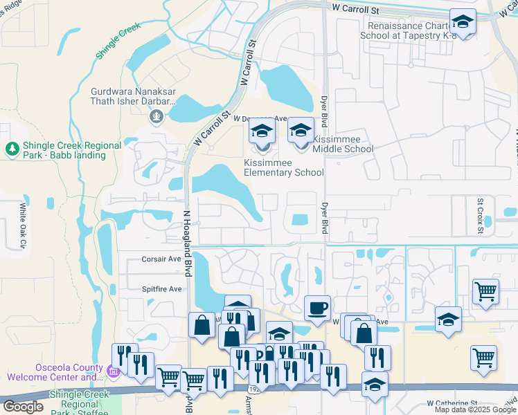 map of restaurants, bars, coffee shops, grocery stores, and more near 2221 San Vittorino Circle in Kissimmee
