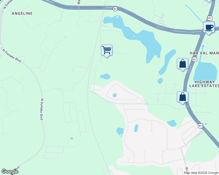 map of restaurants, bars, coffee shops, grocery stores, and more near 11010 Pierce Lake Road in Land O' Lakes