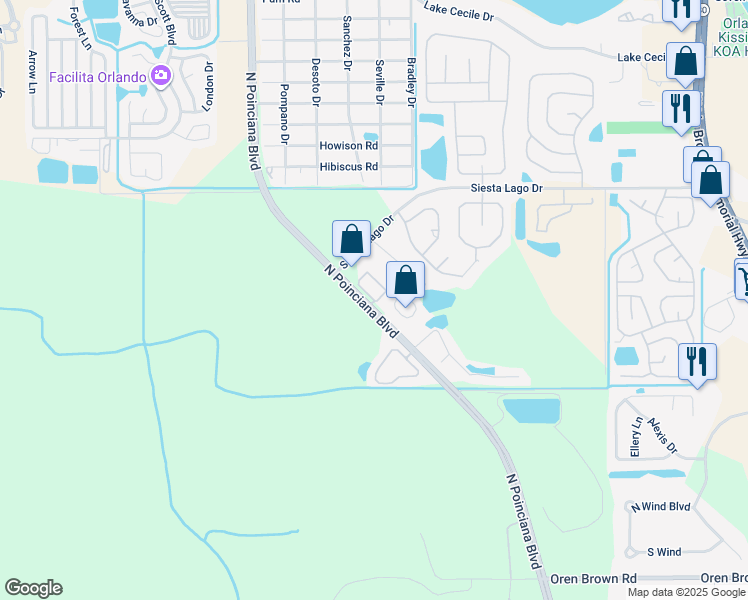map of restaurants, bars, coffee shops, grocery stores, and more near 3251 Prime Circle in Kissimmee
