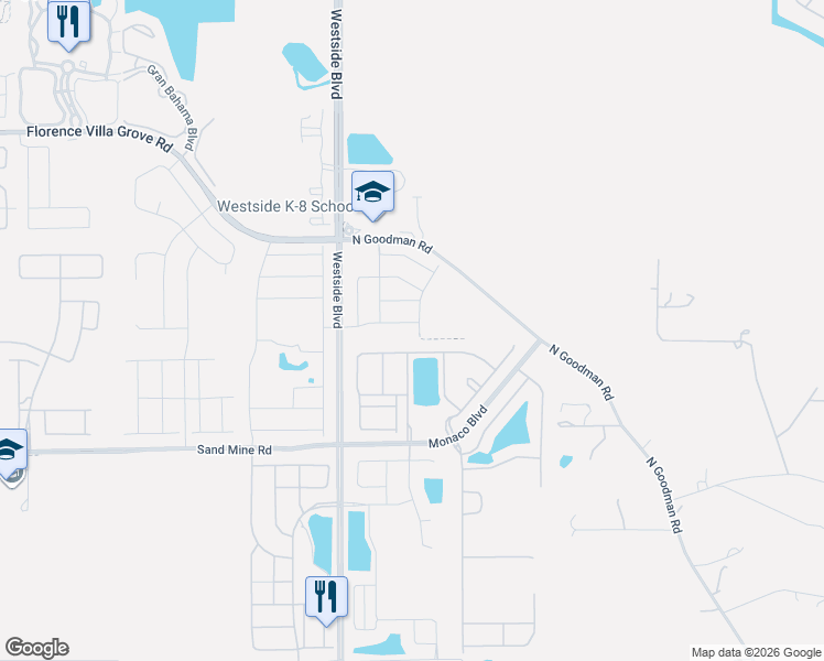 map of restaurants, bars, coffee shops, grocery stores, and more near 8873 Rhodes Street in Kissimmee