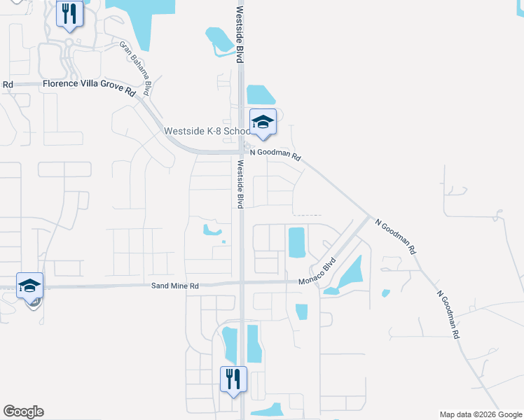 map of restaurants, bars, coffee shops, grocery stores, and more near 8965 Rhodes Street in Kissimmee