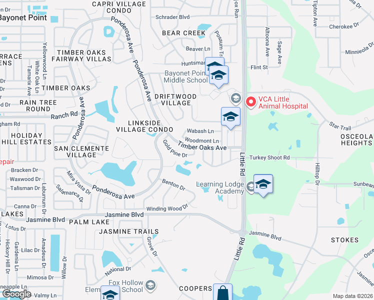 map of restaurants, bars, coffee shops, grocery stores, and more near 8711 Gold Pine Drive in Port Richey