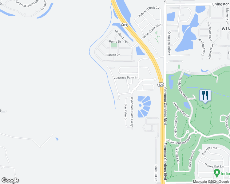 map of restaurants, bars, coffee shops, grocery stores, and more near 2304 Silver Palm Drive in Kissimmee