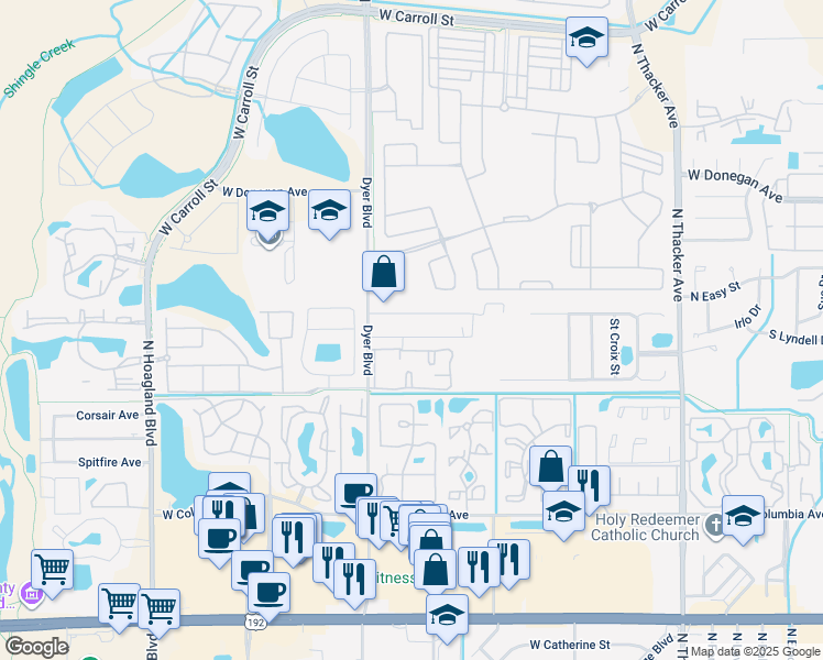 map of restaurants, bars, coffee shops, grocery stores, and more near 3111 West Fox Squirrel Drive in Kissimmee