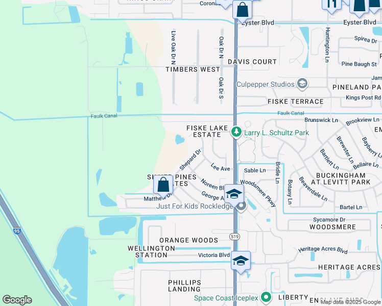 map of restaurants, bars, coffee shops, grocery stores, and more near 2810 Shepard Drive in Rockledge