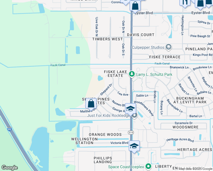 map of restaurants, bars, coffee shops, grocery stores, and more near 2810 Shepard Drive in Rockledge