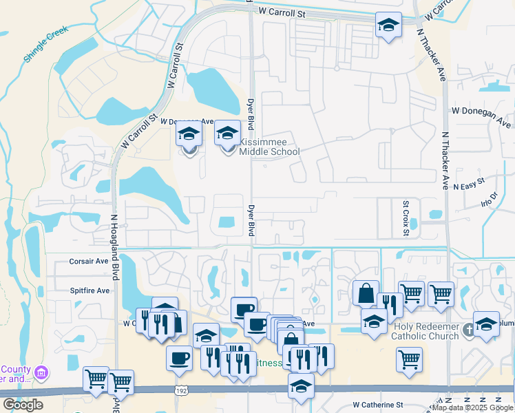 map of restaurants, bars, coffee shops, grocery stores, and more near 3222 West Fox Squirrel Drive in Kissimmee