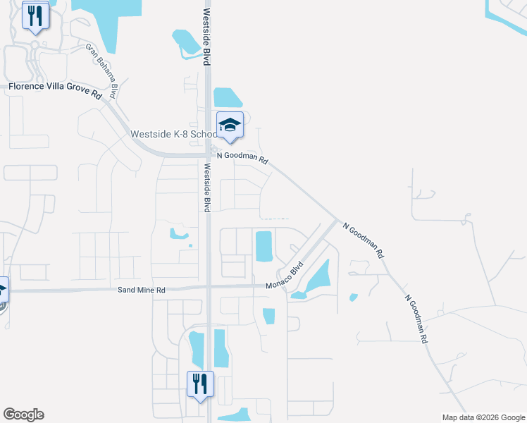 map of restaurants, bars, coffee shops, grocery stores, and more near 8873 Rhodes Street in Kissimmee