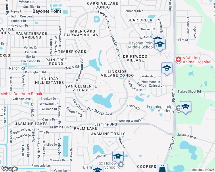 map of restaurants, bars, coffee shops, grocery stores, and more near 8414 Divot Way in Port Richey