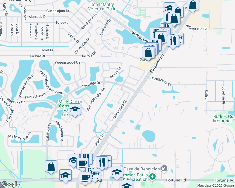 map of restaurants, bars, coffee shops, grocery stores, and more near 2413 Placetas Court in Kissimmee