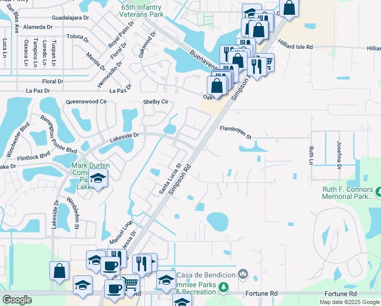 map of restaurants, bars, coffee shops, grocery stores, and more near 2311 Santa Lucia Street in Kissimmee