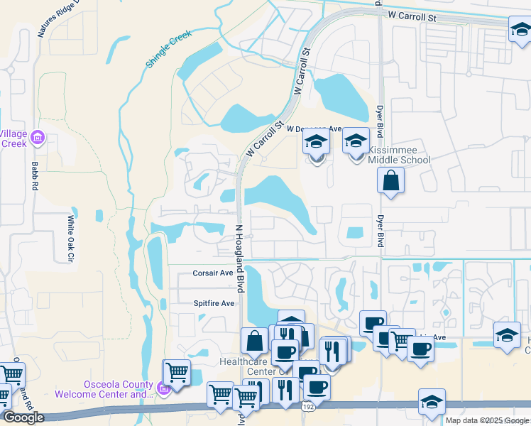 map of restaurants, bars, coffee shops, grocery stores, and more near 4001 San Sebastian Drive in Kissimmee