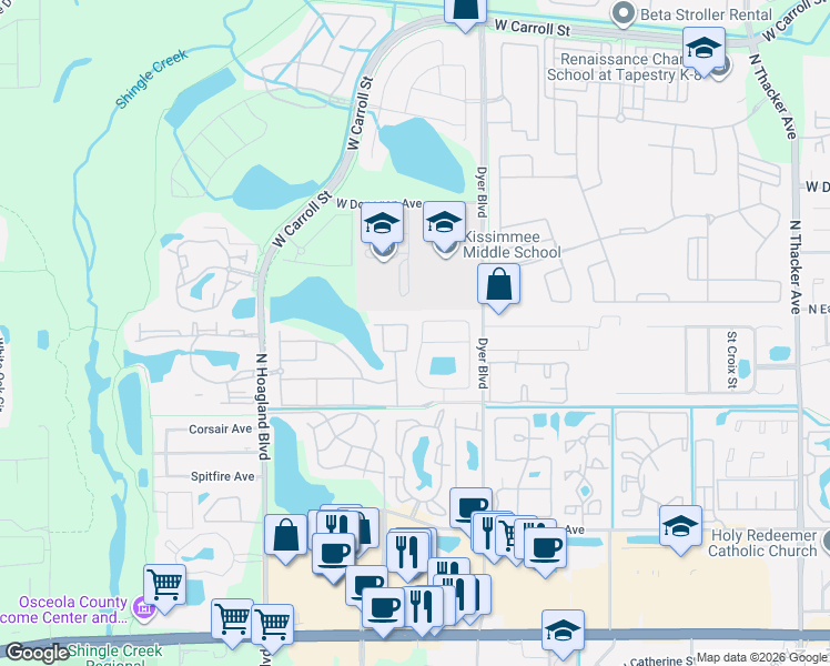map of restaurants, bars, coffee shops, grocery stores, and more near 2211 San Vittorino Circle in Kissimmee