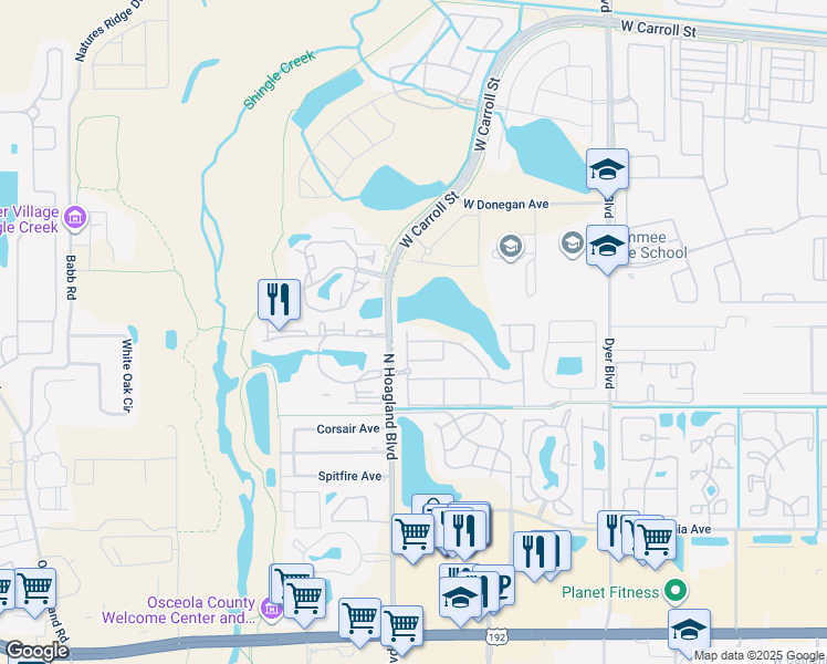 map of restaurants, bars, coffee shops, grocery stores, and more near 4003 Santa Maria Drive in Kissimmee