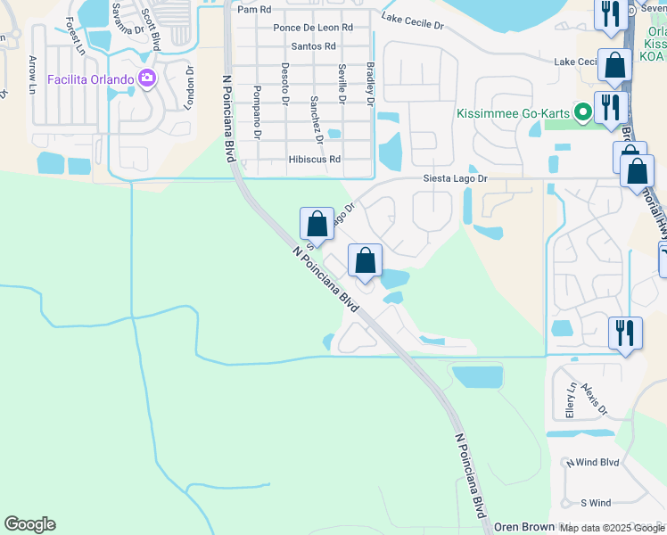 map of restaurants, bars, coffee shops, grocery stores, and more near 2306 Rochelle Avenue in Kissimmee