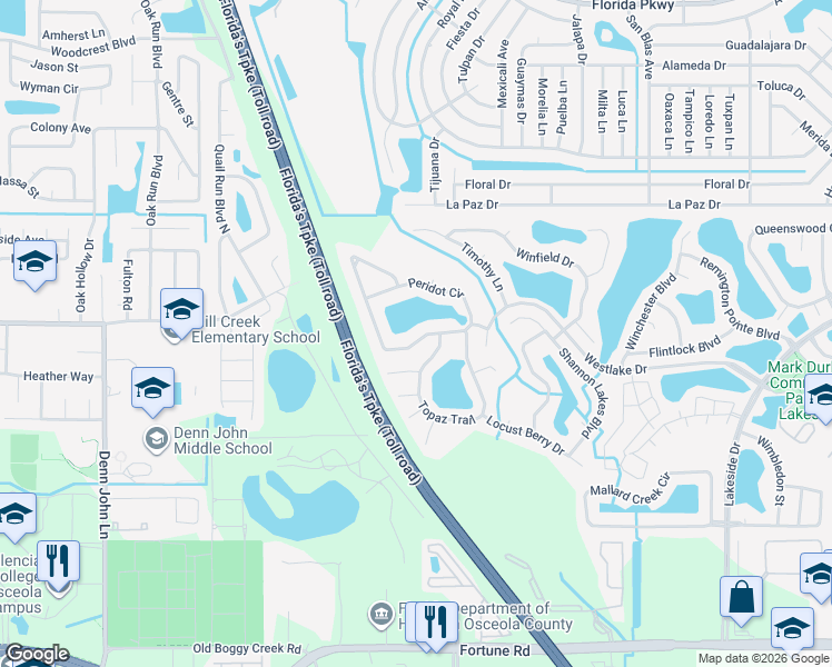 map of restaurants, bars, coffee shops, grocery stores, and more near 1915 Peridot Circle in Kissimmee