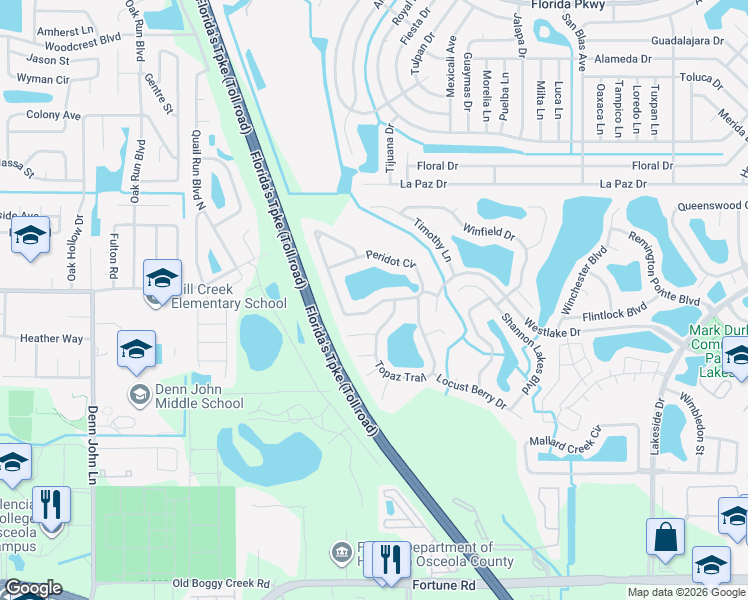 map of restaurants, bars, coffee shops, grocery stores, and more near 1915 Peridot Circle in Kissimmee