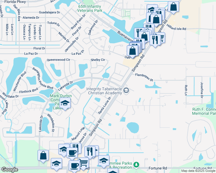 map of restaurants, bars, coffee shops, grocery stores, and more near 2330 Santa Lucia Street in Kissimmee