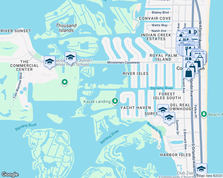 map of restaurants, bars, coffee shops, grocery stores, and more near in Cocoa Beach