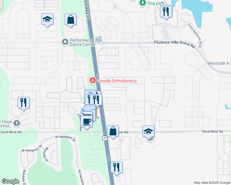 map of restaurants, bars, coffee shops, grocery stores, and more near 10552-11128 North US Highway 27 in Davenport