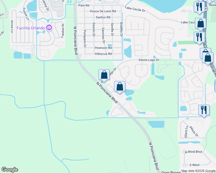 map of restaurants, bars, coffee shops, grocery stores, and more near 2306 Rochelle Avenue in Kissimmee