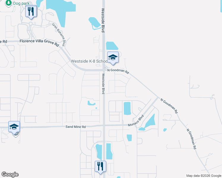 map of restaurants, bars, coffee shops, grocery stores, and more near 2420 Dubai Street in Kissimmee