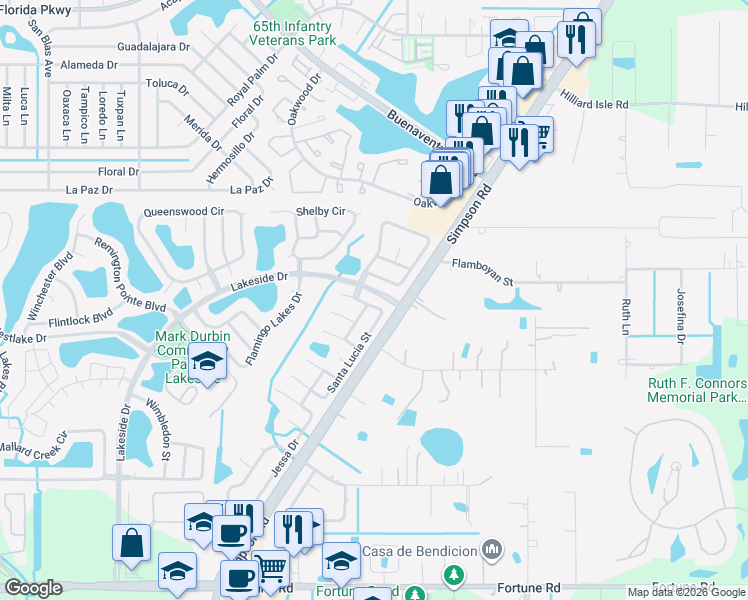 map of restaurants, bars, coffee shops, grocery stores, and more near 2524 Parsons Pond Circle in Kissimmee