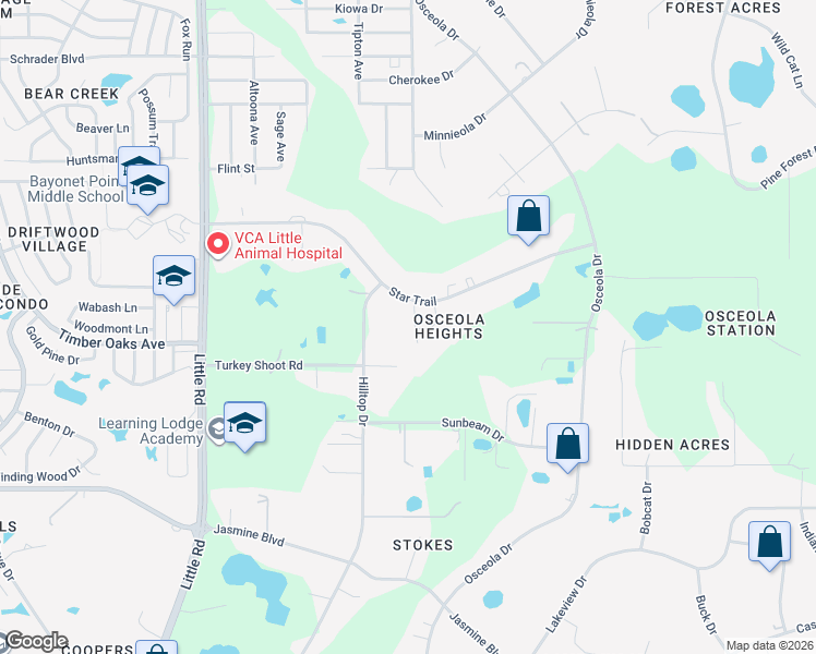 map of restaurants, bars, coffee shops, grocery stores, and more near 9510 Star Trail in New Port Richey
