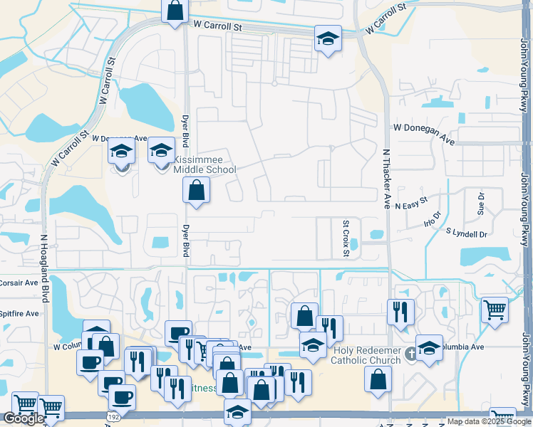 map of restaurants, bars, coffee shops, grocery stores, and more near 2820 Avian Loop in Kissimmee