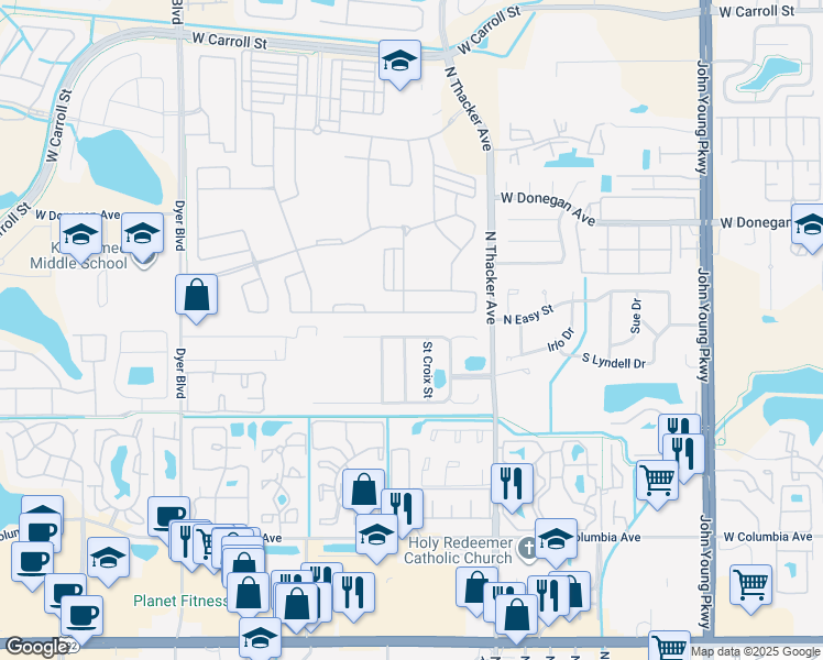 map of restaurants, bars, coffee shops, grocery stores, and more near 2211 Winding Ridge Avenue North in Kissimmee