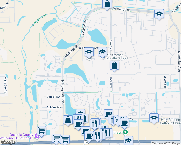 map of restaurants, bars, coffee shops, grocery stores, and more near 2211 San Vittorino Circle in Kissimmee