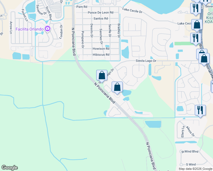 map of restaurants, bars, coffee shops, grocery stores, and more near 2306 Rochelle Avenue in Kissimmee