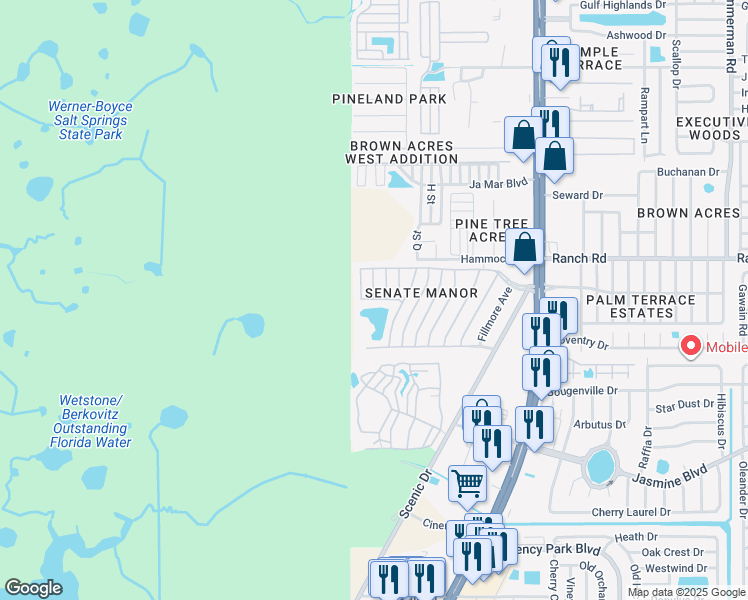 map of restaurants, bars, coffee shops, grocery stores, and more near 6532 Republic Drive in Port Richey