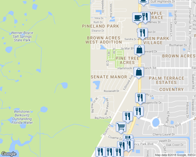 map of restaurants, bars, coffee shops, grocery stores, and more near 6534 Republic Drive in Port Richey