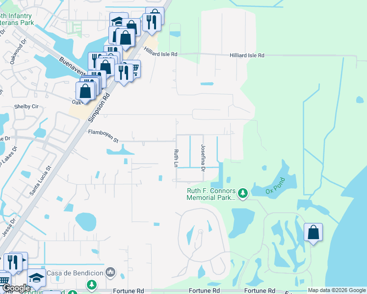 map of restaurants, bars, coffee shops, grocery stores, and more near 2417 Ruth Lane in Kissimmee